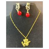 Golden dragon necklace & earrings set