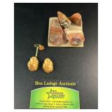 Red Quartz Rocks and Faux Amber Earrings