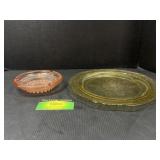 Pink and yellow depression glass bowl and ashtray