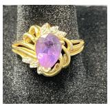 14K Yellow Gold Amethyst & Diamond Accent Ring