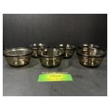 Six Amber custard cups