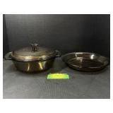 Amber Visionware casserole dish and Pyrex pie