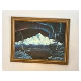 Aurora Borealis Over Mountains Painting