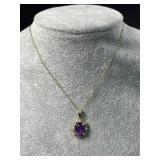 14k Gold Amethyst & Diamond Necklace -Broken Chain