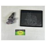 Wolf Statue and Sketched Glass Bobcat Art
