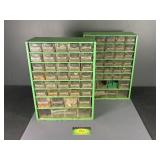 2 Green Metal Parts Cabinet