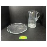 Large Glass Pitcher and Plate