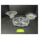 3 Cut Glass Serving Plates and Bowl