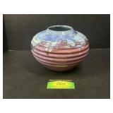 Signed 1994 Studio Pottery Case-Blue & Mauve Glaze