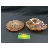 Marigold Carnival Glass Plate and bowl
