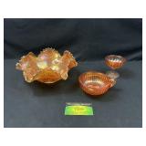 Marigold Carnival Glaze Glass Bowl, Sherbet Cup,