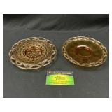 2 Amber Lace Edge Glass Plates