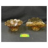 2 Amber Glass Center Piece Bowls