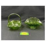 Green Glass Center Piece Bowl and Basket