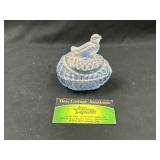 Light Blue Glass Trinket Dish with Bird Lid