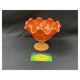 Orange Slag glass Pedestal Candy Bowl