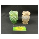 Hobnail Opalescent and Uranium Green Vases