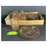 Pink Depression glass cups and plates