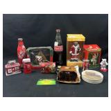 Coca Cola ornament, coasters, and more