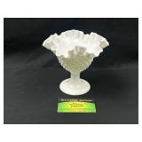 Fenton Milk Glass Hobnail Ruffled Edge Pedestal