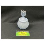 Blue Frosted Glass Tulip Jar and Lid