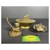 Brass Cat Ring Dish and Elephant container and