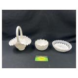 Milk Glass Hobnail Basket, Bowl, and Plate