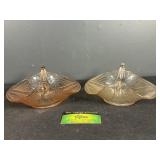 Pink Depression glass double handle Swan serving