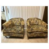 2 Mid-Century Armchairs with Floral Upholstery