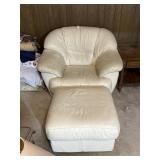 Beige Leather Armchair With Matching Ottoman