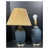 Two lamps with blue glass base
