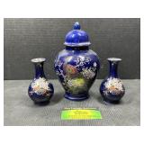 Cobalt Blue Cloisonne Vase Set