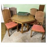 Hexagonal Wood Dining Table with Four Chairs
