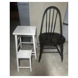 Wood stool with step stool and chair