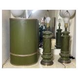 2 Vintage Green Table Lamps