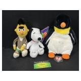 Bert, Snoopy, and Waddle TY stuffed figures