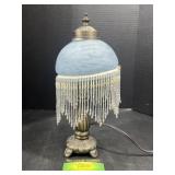 Vintage Blue Glass Beaded Fringe Lamp
