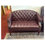 Burgundy Leather Tufted Loveseat