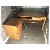 Wooden Desk and Filing Cabinet