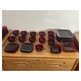 Ruby Glass Plates, Teacups, and Bowls