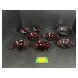 Ruby Glass Dessert Bowls, Candle Holders, and