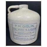 Antique Springfield Ill. P.H. Giblin Stoneware Jug
