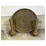 Large Decorative Brass Plate and Brass Bottles