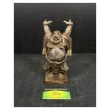 Carved Wooden Laughing Buddha Figurine