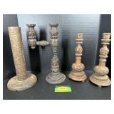Four Carved Wooden Candle Holders