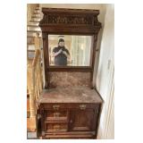 Wooden Entry Sideboard With Mirror & Marble Top