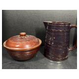 McCoy Marcrest Brown Stoneware Pitcher and Bowl