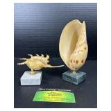 Decorative Seashell Sculptures on Marble Bases