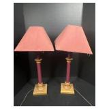 Two lamps with wooden bases