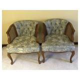 2 Upholstered Cane Accent Chairs